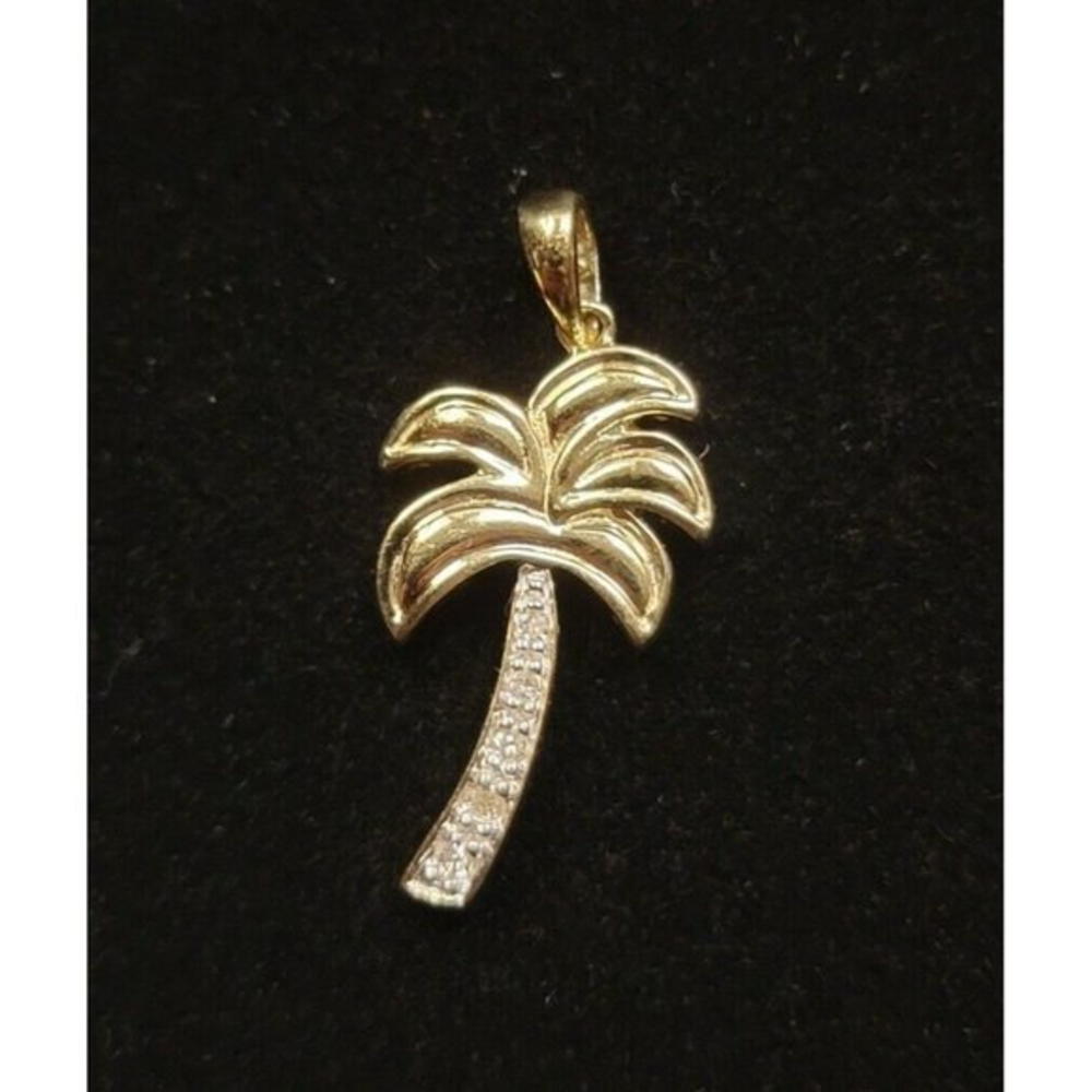14kt Yellow Gold Diamond Palm Tree Charm Pendant‎ 14k
